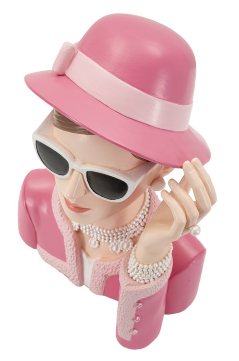 Dekofigur Büste elegante Dame Paris stillvolle charmante Skulptur Art Deco Frauenbüste Pink H 26 cm