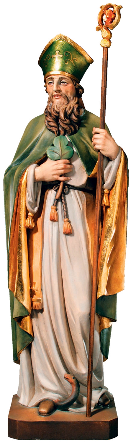 Heiligenfigur Heiliger Patrick von Irland H 20 cm Schutzpatron Holzfigur Statue aus Ahornholz
