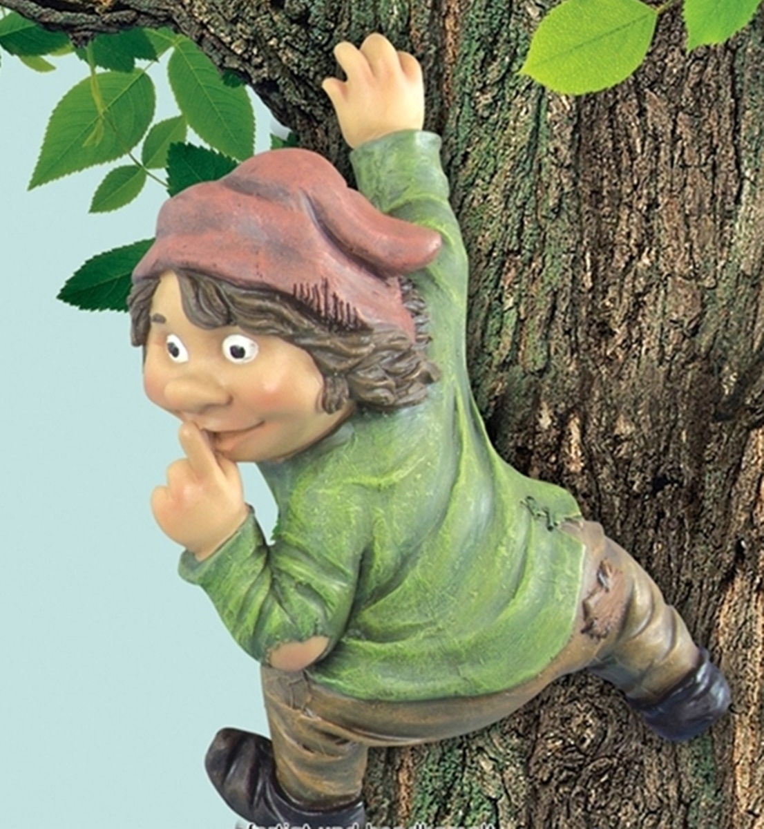 Garten Gnom hängend - Höhe 24 cm - aus Resin - wetterfest - Kletternder Troll