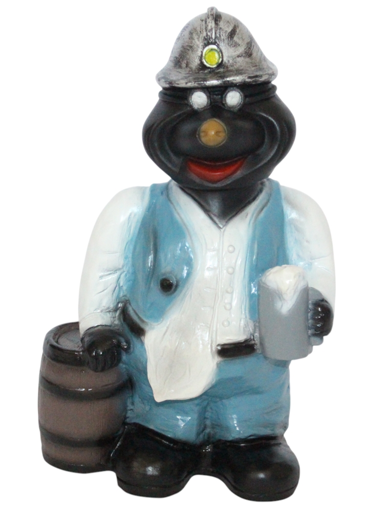 Dekofigur Lustiger Maulwurf Bergarbeiter mit Bierkrug Wackelkopf Figur Höhe 30 cm aus Kunststoff