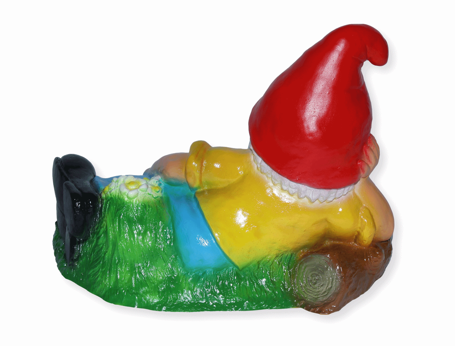 Deko Figur lustiger Zwerg H 21 cm Spaß Gartenzwerg liegend mit Blume Gartenfigur aus Kunststoff