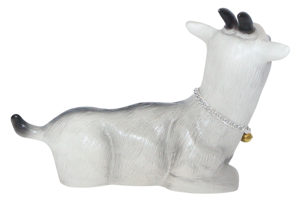 Gartenfigur Ziegenbock liegend Deko Tierfigur aus Kunststoff, für Garten & Innenbereich, Länge 33 cm