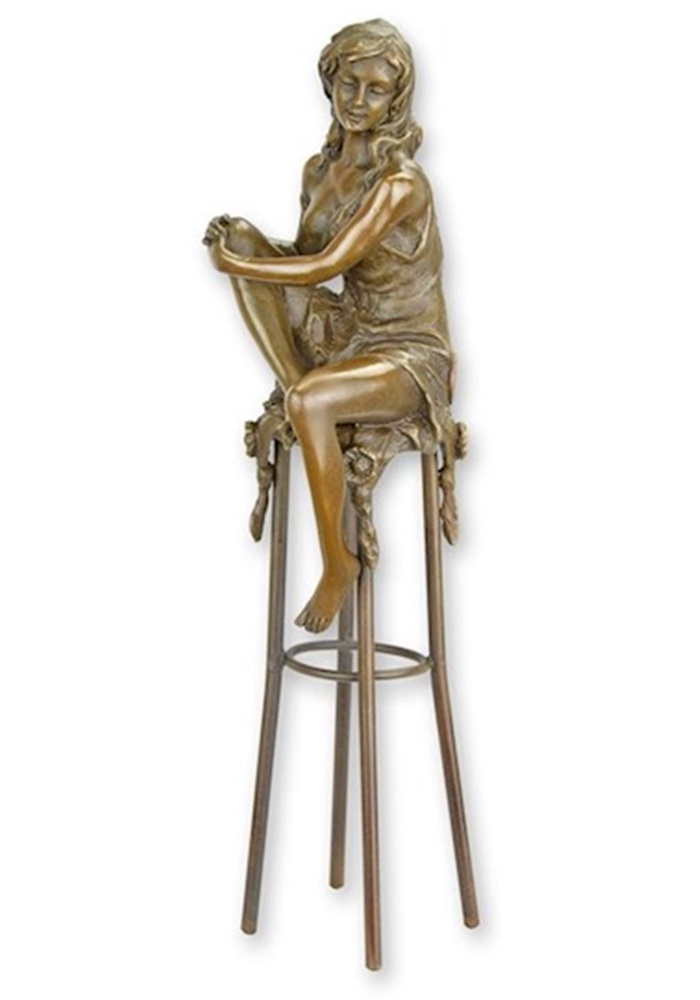 Bronzefigur sinnliche Frau sitzend auf Barhocker H 25,7 cm Bronzeskulptur Bronze Figur aus Bronze