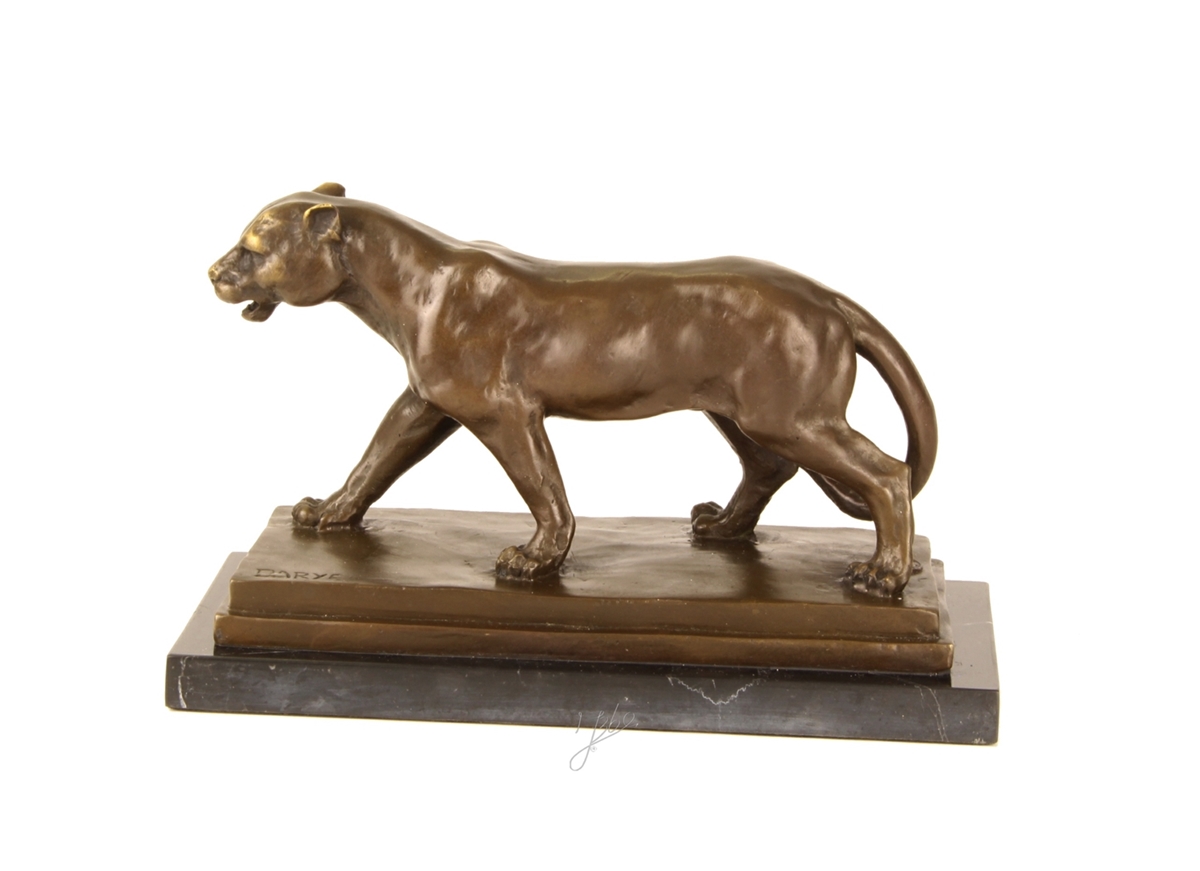 Bronzefigur Bronzeskulptur Bronze Löwin auf Marmorsockel H 15 cm Bronze Skulptur Figur