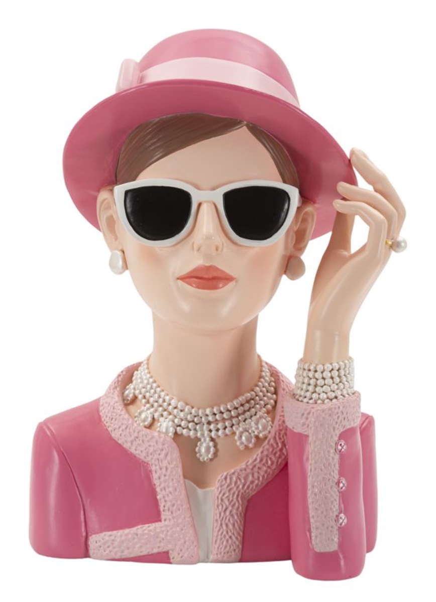 Dekofigur Büste elegante Dame Paris stillvolle charmante Skulptur Art Deco Frauenbüste Pink H 26 cm