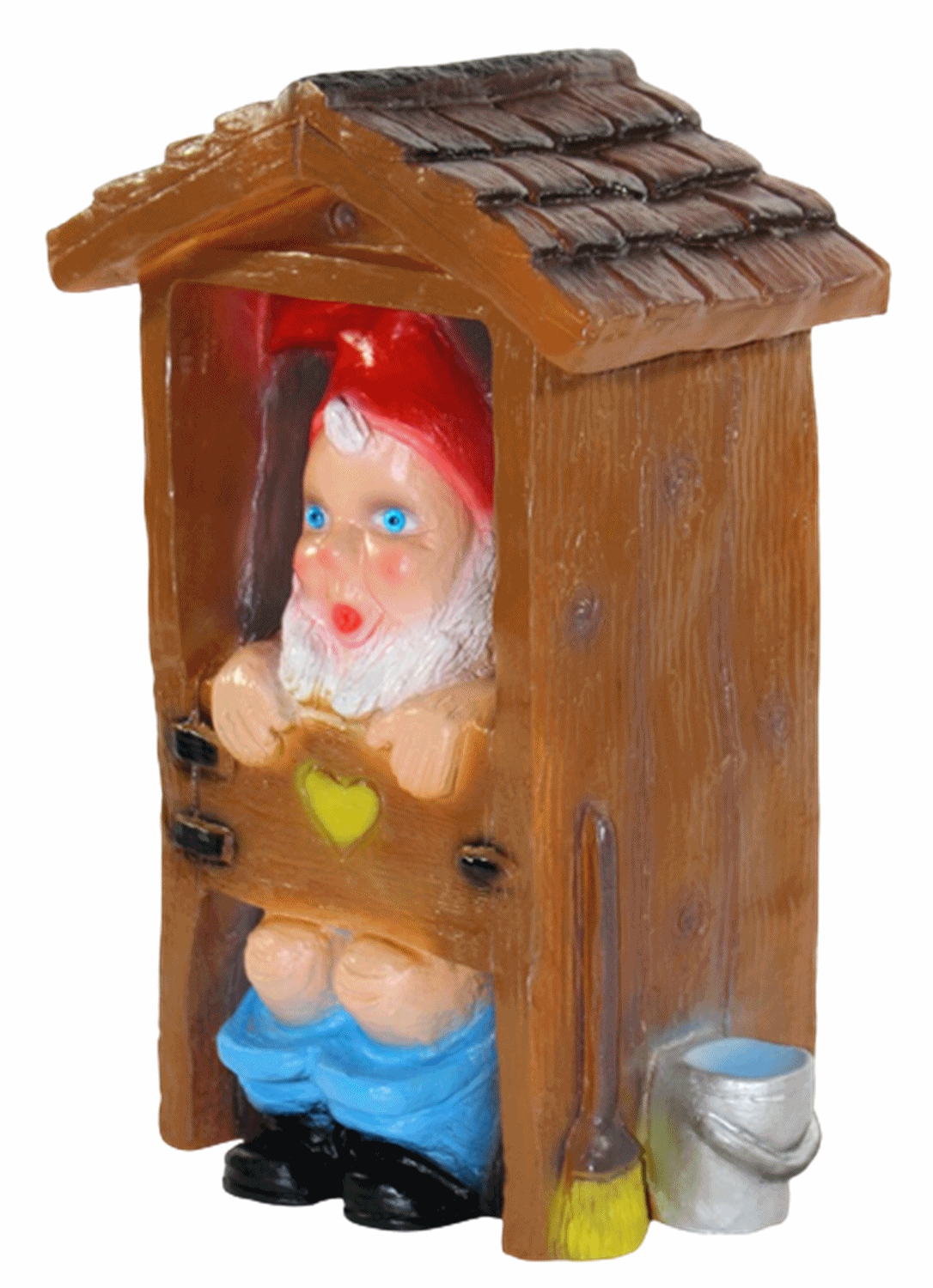 Deko Figur Spaß Zwerg H 29 cm Gartenzwerg im WC-Häuschen Gartenfigur aus Kunststoff