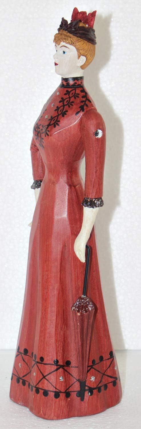 Modefigur Beauty Figur Deko Modepuppe Nostalgiefigur Dame rotes Kleid mit Schirm aus Resin H 30 cm-