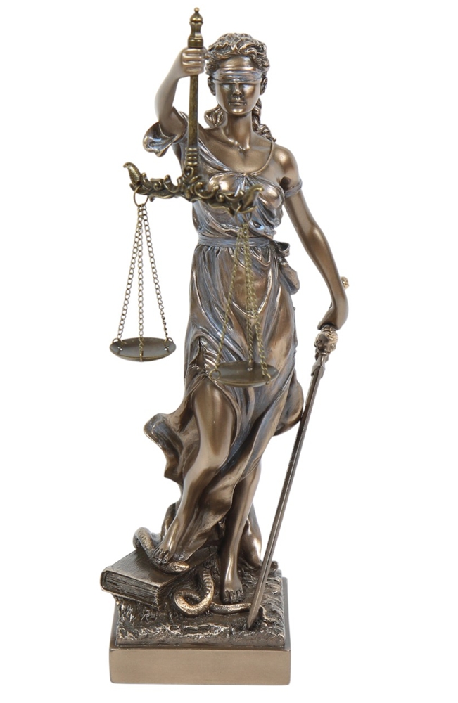 Justitia Statue Göttin der Gerechtigkeit Dekofigur Skulptur mit Waage Schwert H 31 cm Bronzeoptik