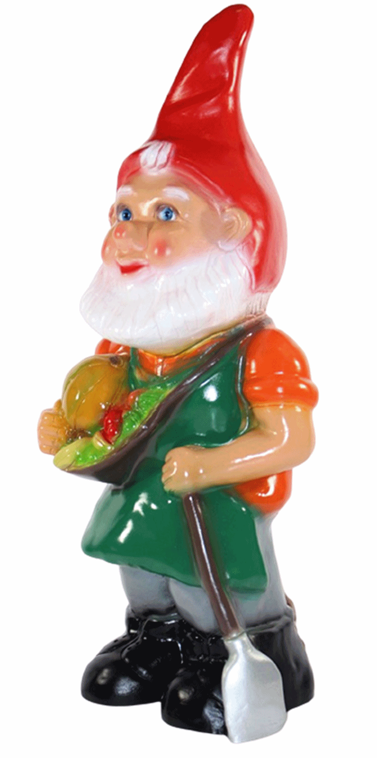 Gartenzwerg Deko Garten Figur Zwerg Gärtner mit Obstkorb und Spaten stehend aus Kunststoff H 43 cm