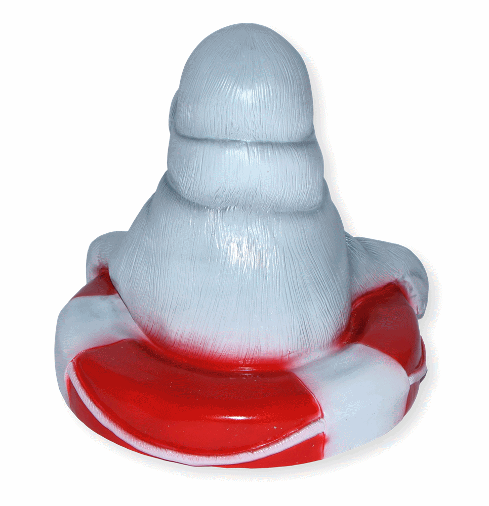 Deko Garten Figur Gartenfigur Tierfigur Teichfigur Seehund im Rettungsring aus Kunststoff Höhe 22 cm