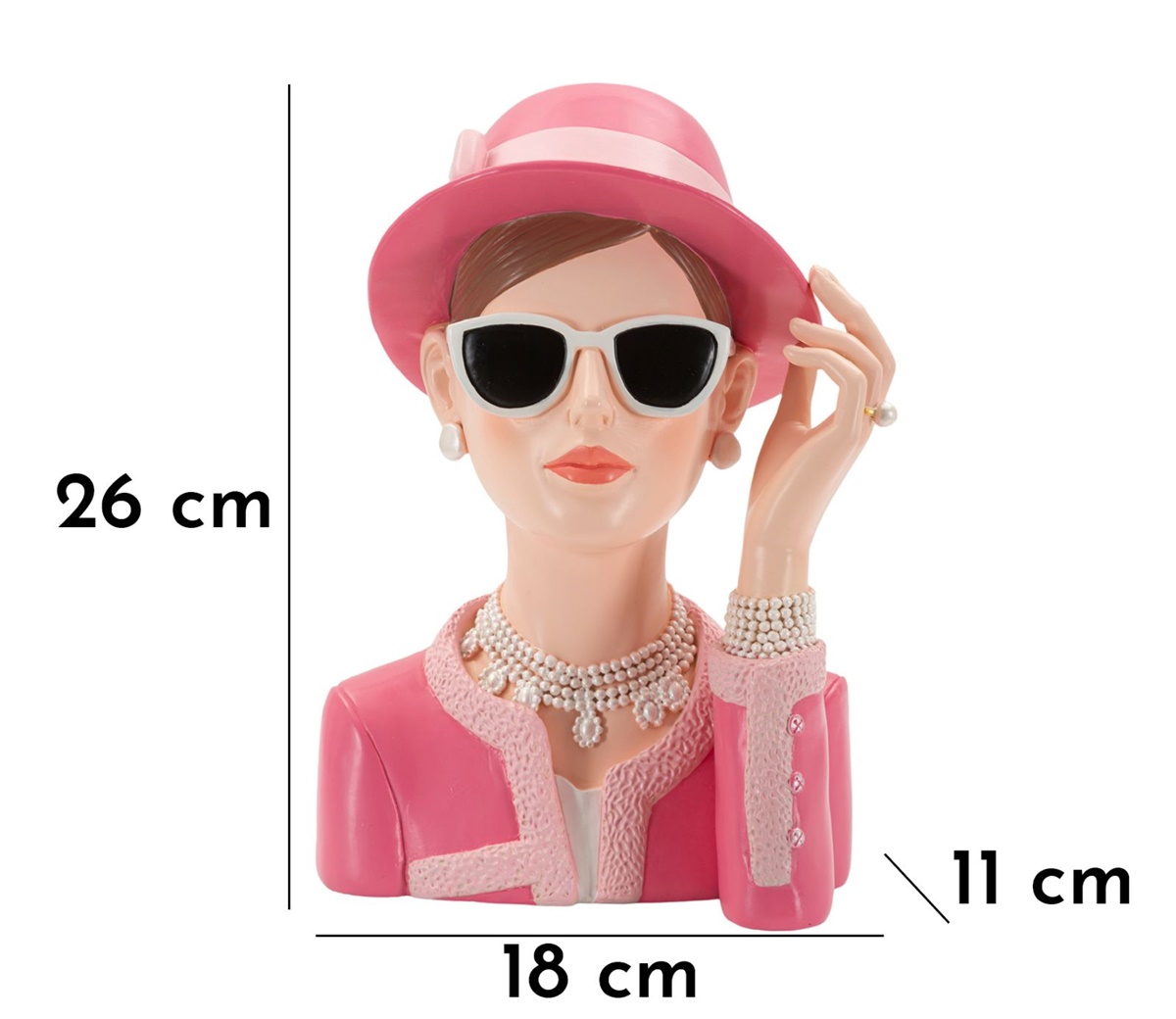 Dekofigur Büste elegante Dame Paris stillvolle charmante Skulptur Art Deco Frauenbüste Pink H 26 cm