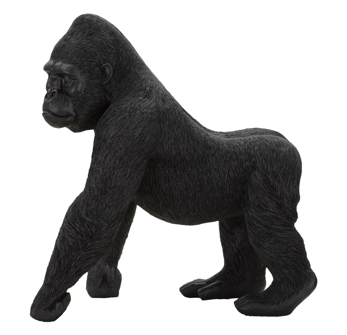 Dekofigur Gorilla stehend auf vier Pfoten Tierfigur in Schwarz Fell fein strukturiert H 37,5 cm