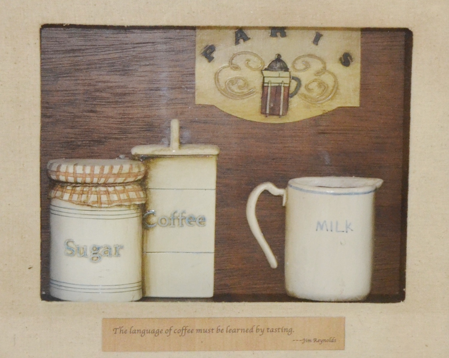 Nostalgie Bild Collagenbild Kaffee Paris Cafe Milch Holzbilderrahmen zweidimensional Foto B 44 cm