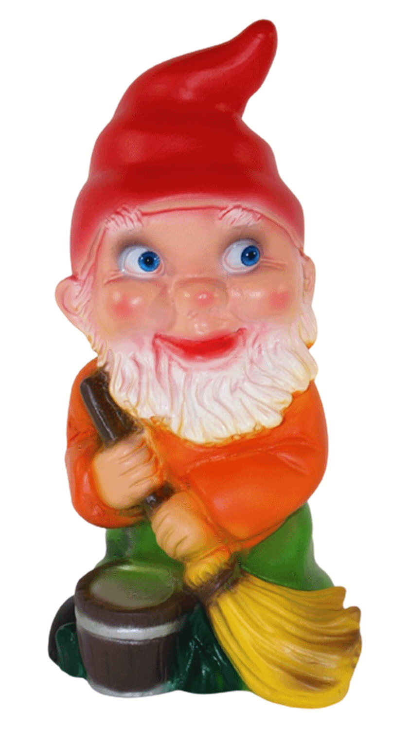Gartenzwerg Deko Garten Figur Zwerg mit Besen und Eimer stehend aus Kunststoff Höhe 20 cm