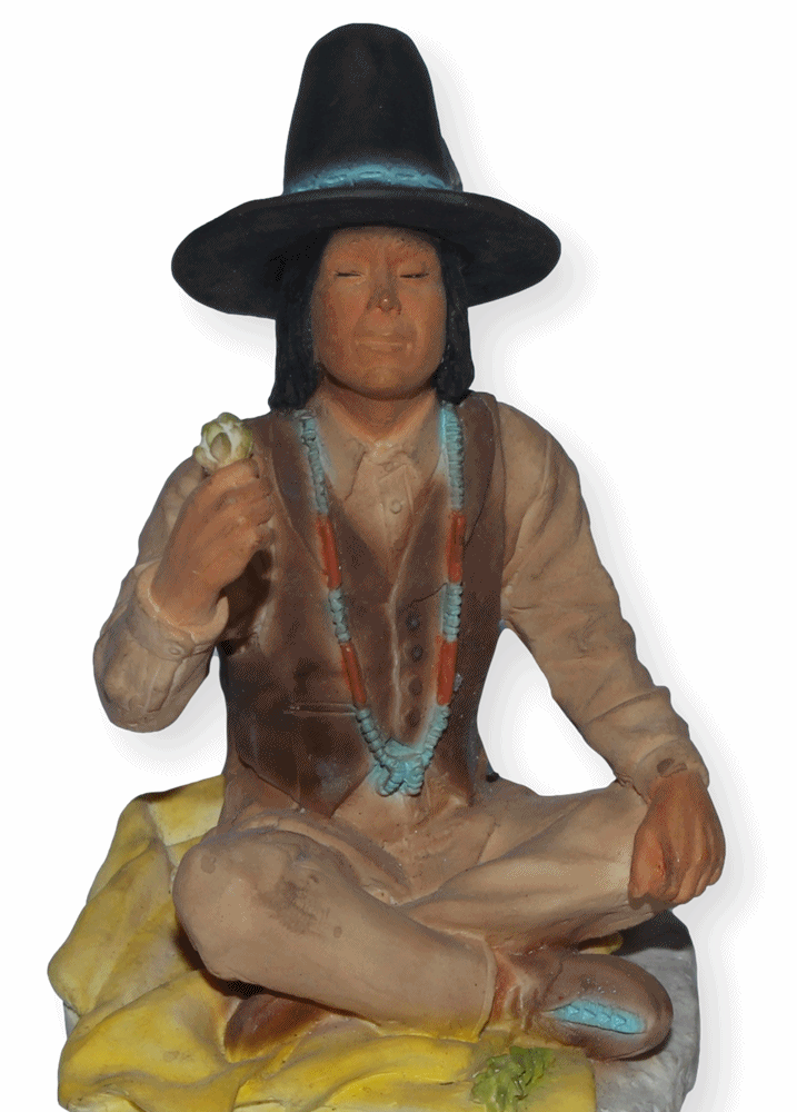 Indianerfigur Häuptling Wovoka H 15 cm mit Hut auf Felsen sitzend Dekofigur Native American Castagna