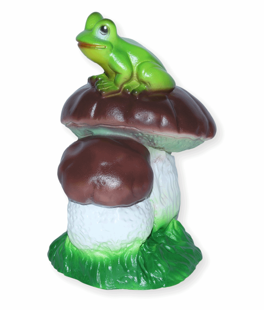 Deko Garten Figur Dekofigur Gartenfigur zwei Steinpilze mit Frosch aus Kunststoff Höhe 19 cm