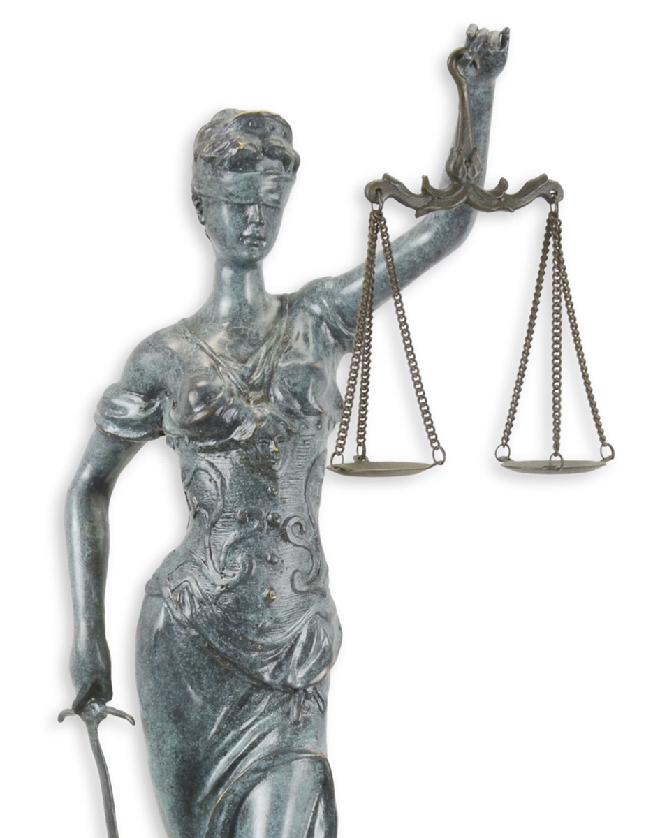 Bronzefigur Bronzeskulptur Bronze Justitia auf Marmorsockel H 40 cm Göttin der Gerechtigkeit Figur