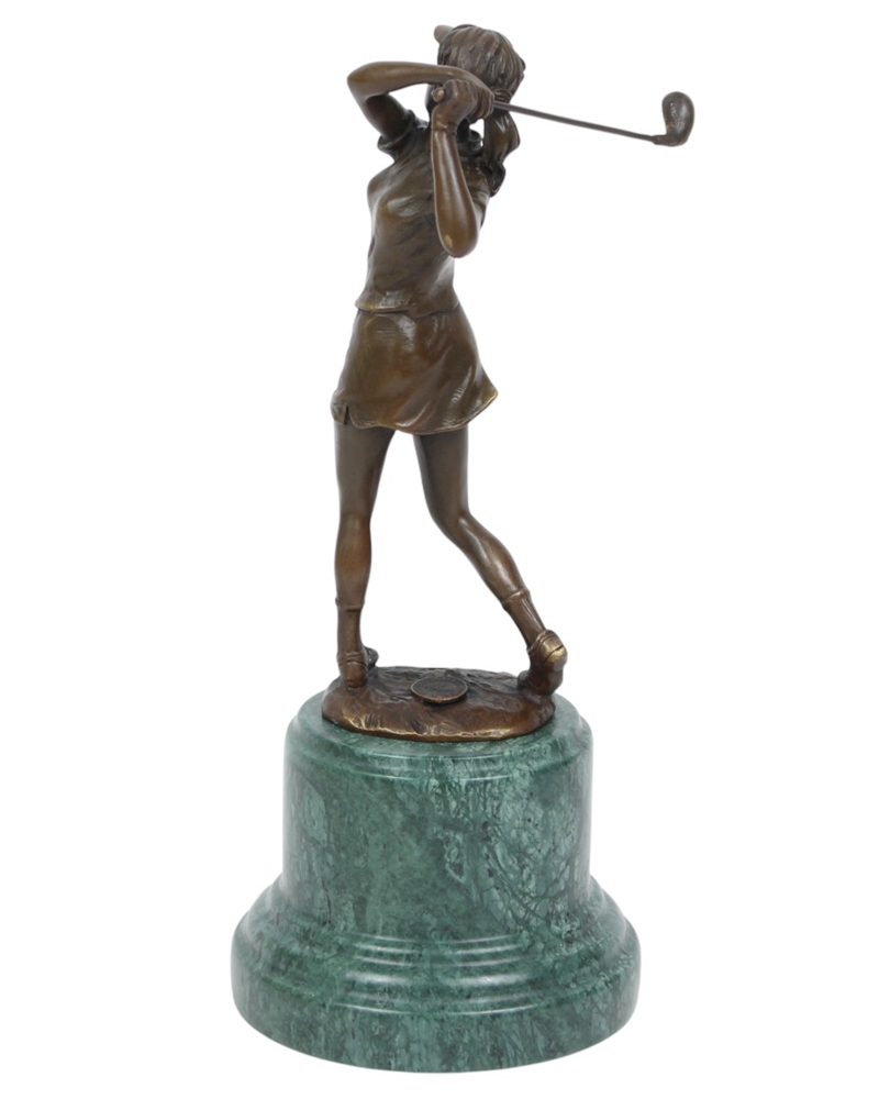 Bronzefigur Bronzeskulptur Figur Golferin stehend H 27 cm aus Bronze Golf Deko Dekofigur