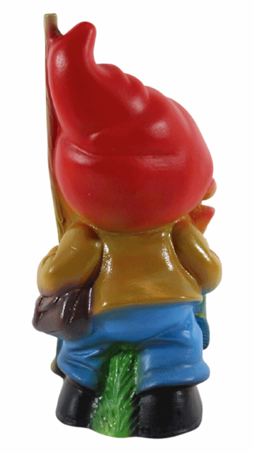 Gartenzwerg Deko Garten Figur Zwerg Angler mit Fisch und Angelrute stehend aus Kunststoff H 19,5 cm