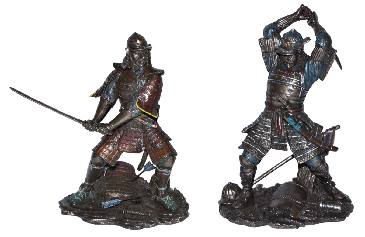 Set: Deko Figuren Samurai Art H 21-23 cm japanische Krieger in Rüstung mit Schwert