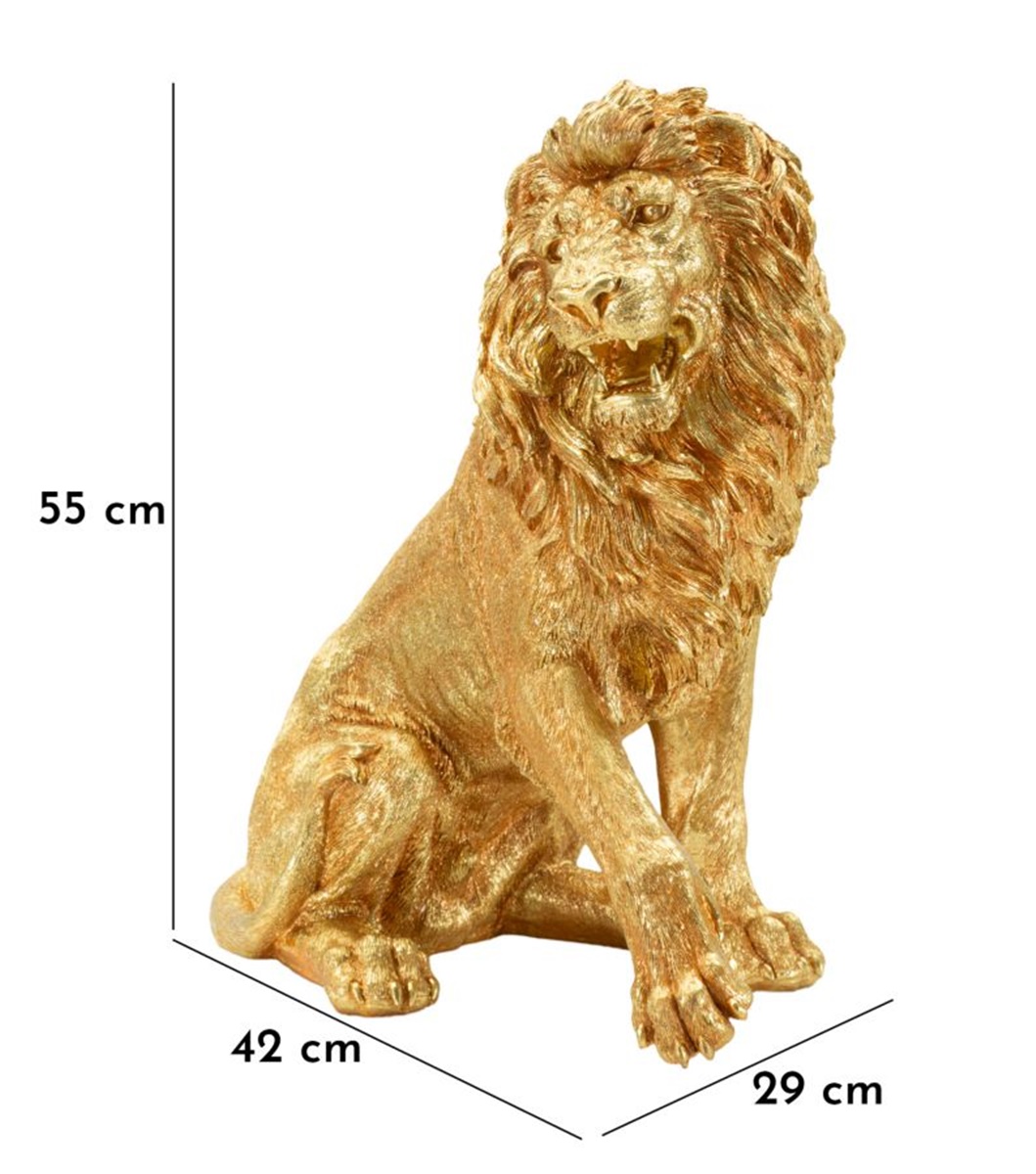 Dekofigur Löwe seitlich sitzend Tierfigur  Skulptur stolzer Löwenkönig Shanti in edlem Gold H 55 cm