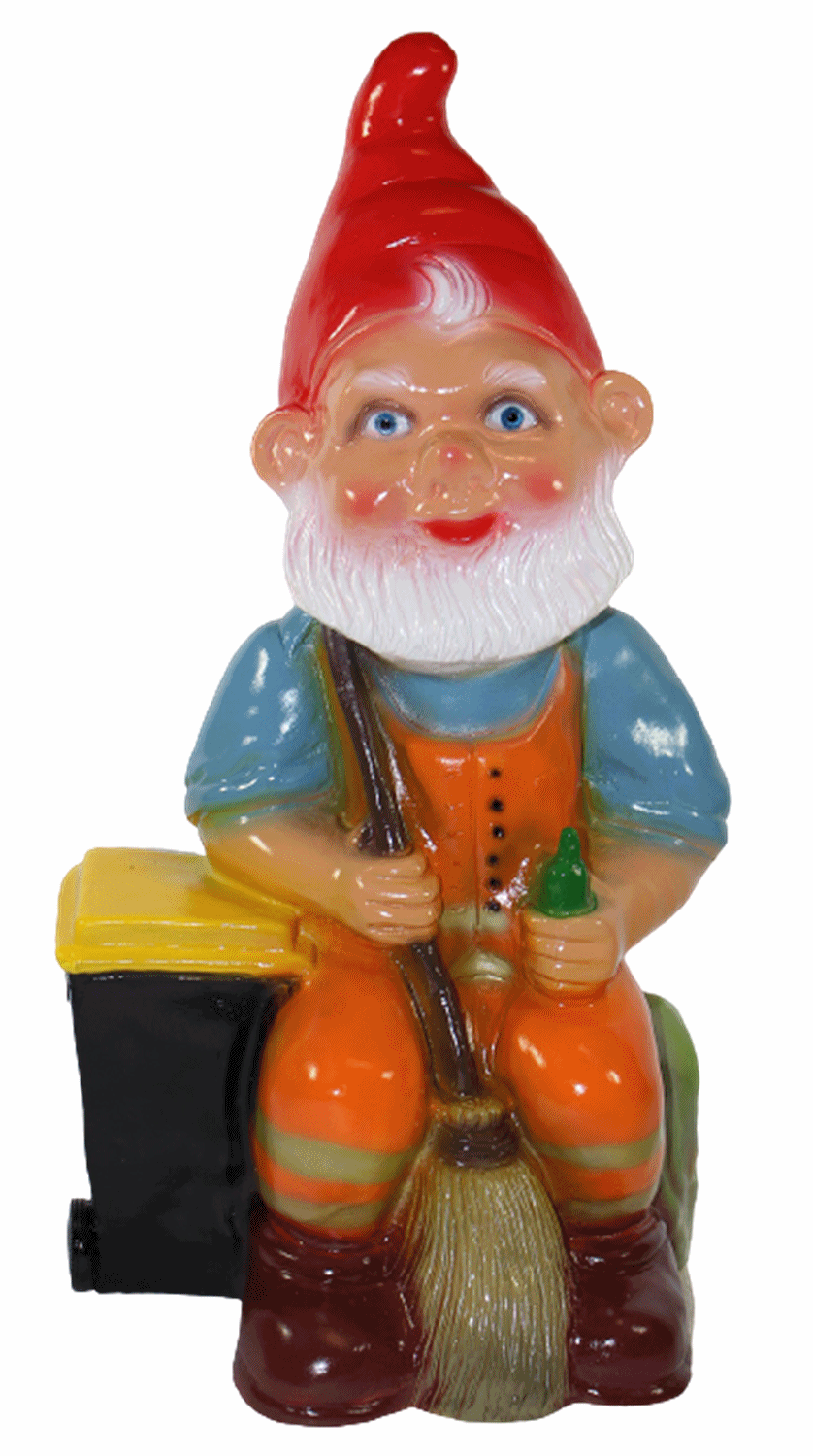 Gartenzwerg Deko Garten Figur Zwerg Straßenkehrer sitzend mit Besen aus Kunststoff H 46 cm