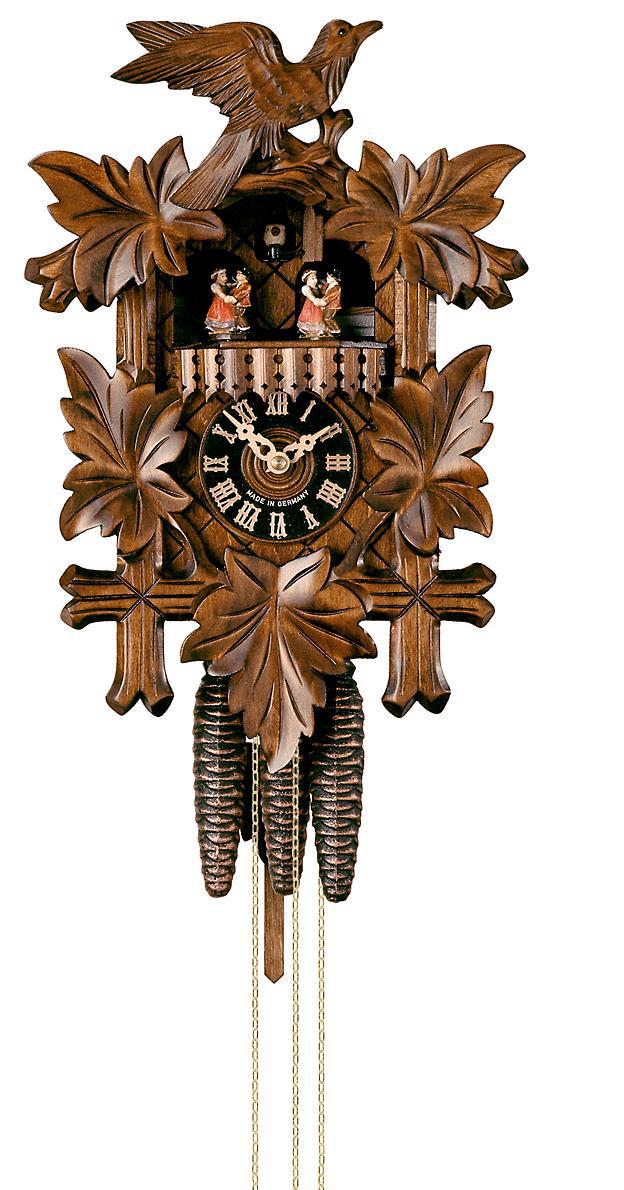 Traditionelle Kuckucksuhr aus hochwertigem Walnussholz, Höhe 35 cm, mechanisches Uhrwerk