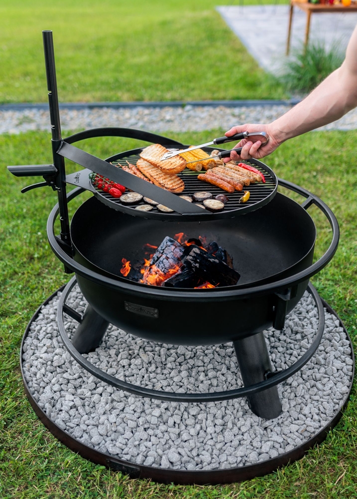 Multifunktionale Feuerschale Bandito D 80 cm Grillschale mit 1 drehbarem Rost aus Naturstahl