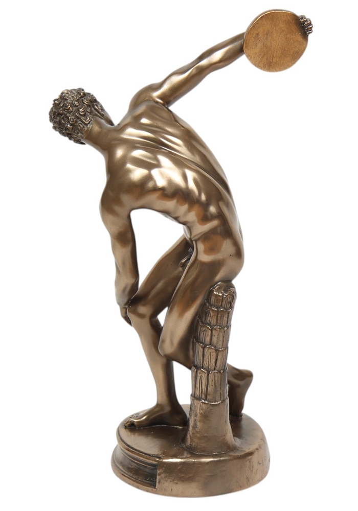 Skulptur Diskuswerfer Statue H 28 cm Dekofigur Athlet griechischer Mythologie in Bronze-Optik