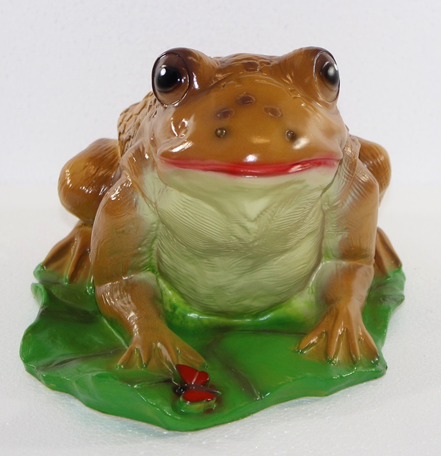 Deko Garten Figur Gartenfigur Tierfigur Teichfigur Kröte Frosch groß auf Blatt Kunststoff H 17 cm