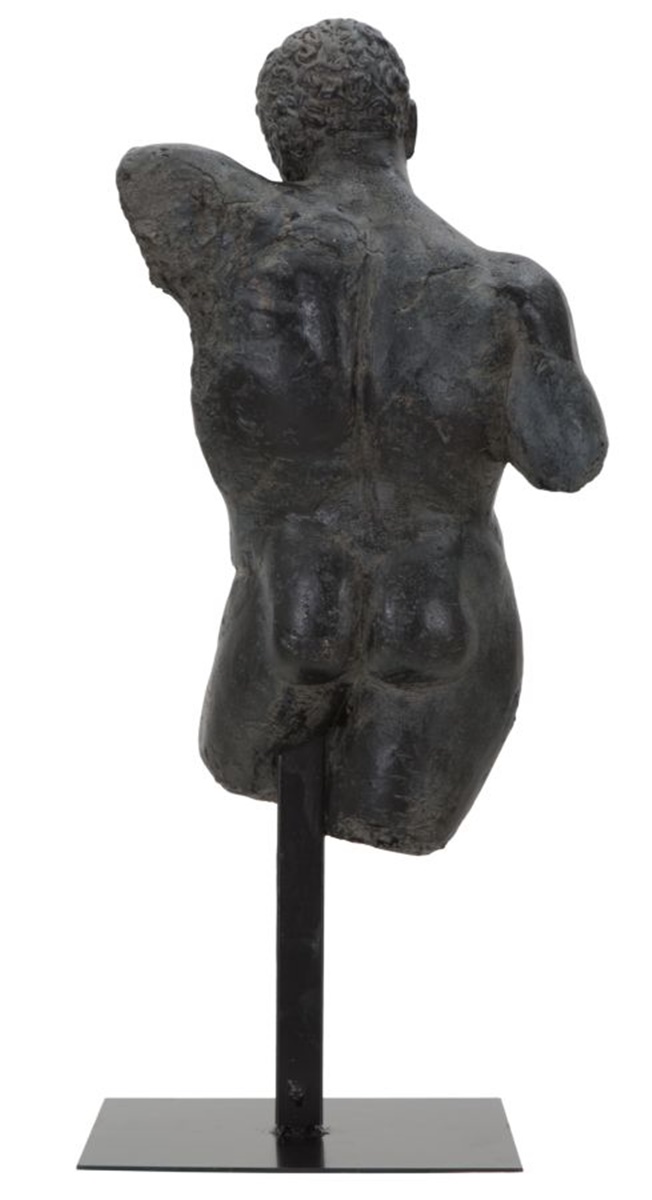Dekofigur klassische Männerbüste Skulptur Torso ohne Arme und Beine Statue schwarz H 57,5 cm