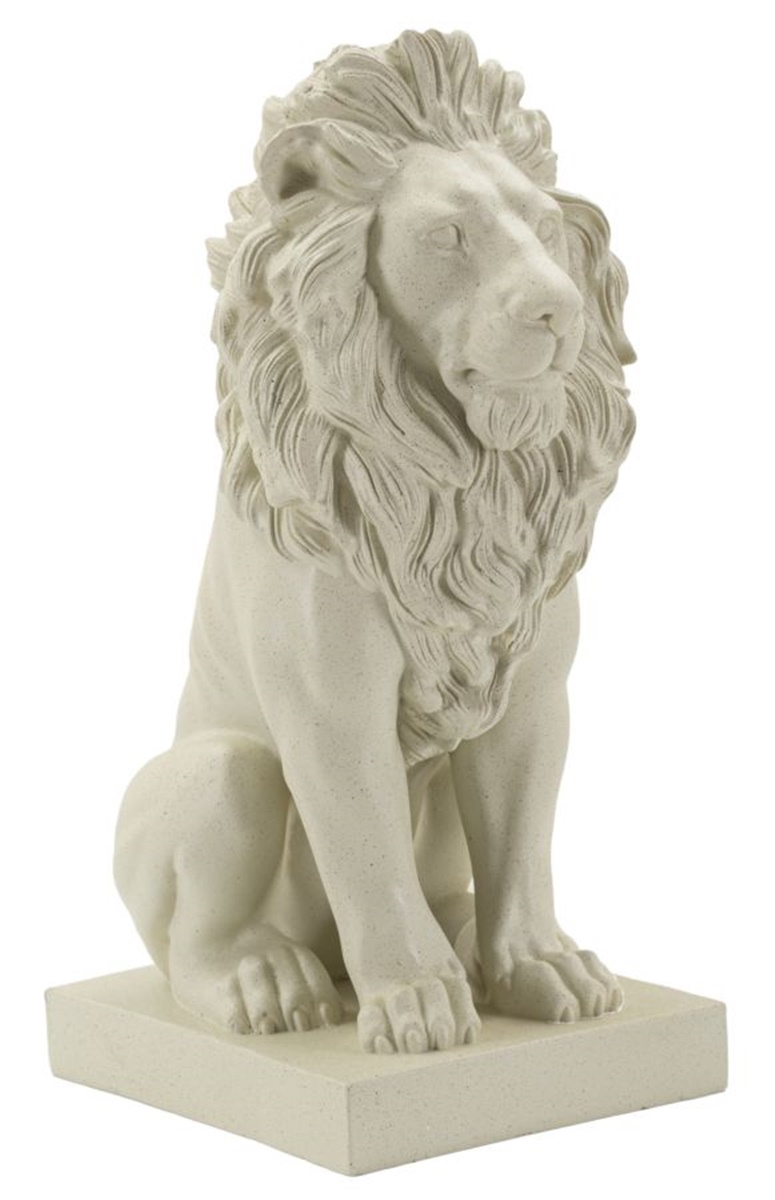 Dekofigur Löwe gerade sitzend auf Sockel Tierfigur  Skulptur Löwe beige in Steinoptik H 40 cm
