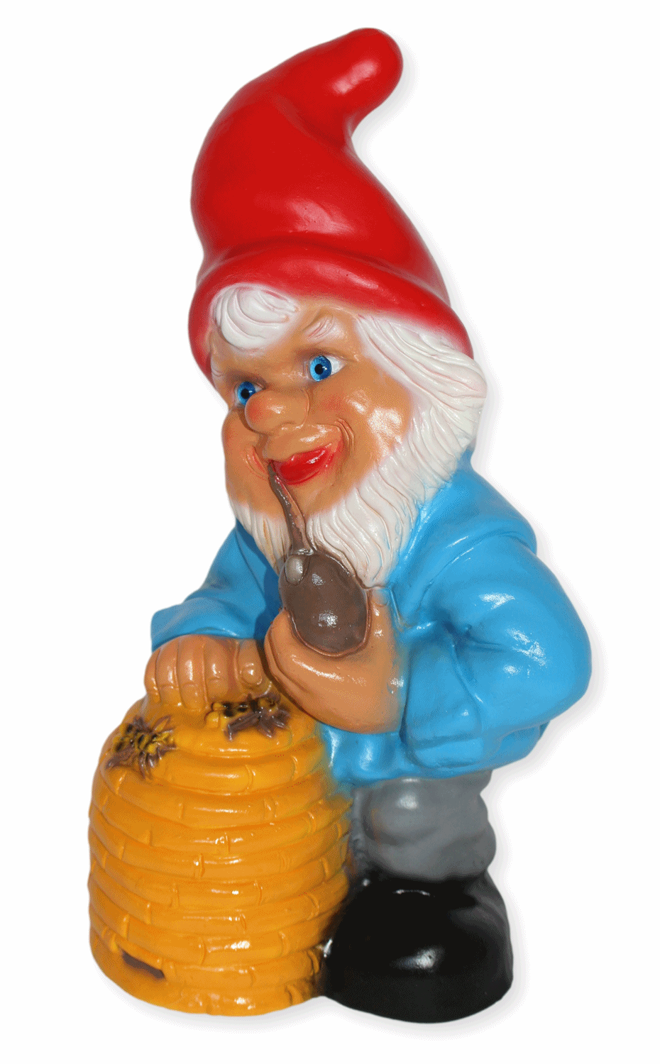 Deko Figur Zwerg H 32cm Gartenzwerg Imker mit Bienenkorb u Pfeife stehend Gartenfigur aus Kunststoff
