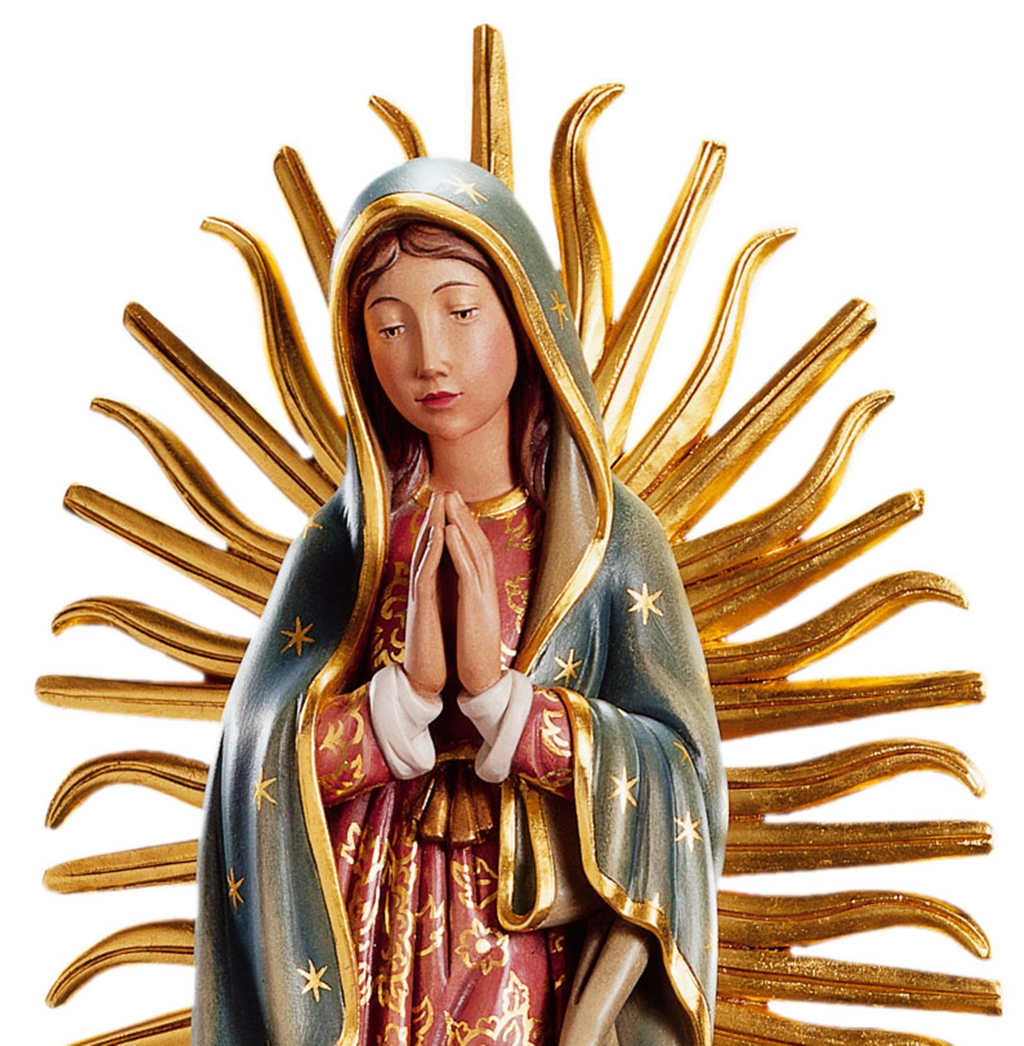 Heiligenfigur Madonna von Guadalupe H 12 cm Gnadenbild der Heiligen Maria Statue aus Ahornholz