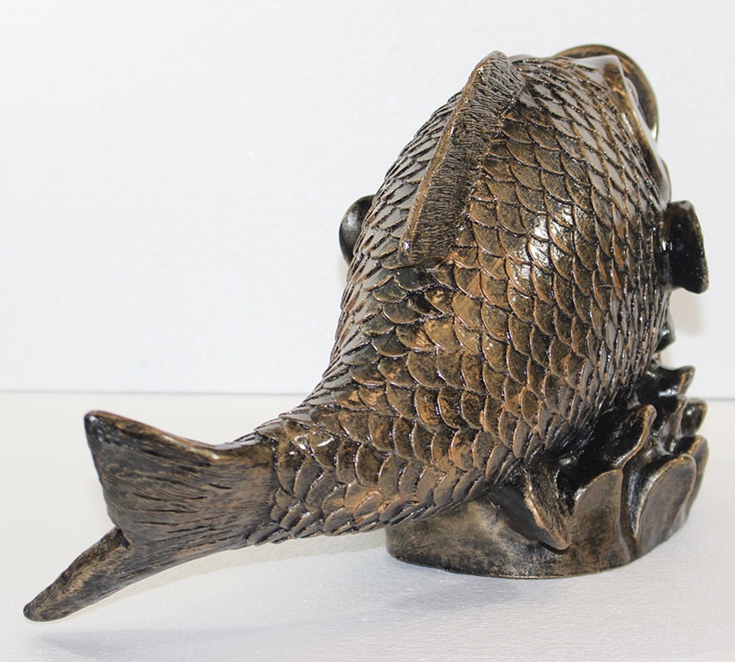 Deko Figur Fisch Kanari Gartenfigur H 23 cm Teichfigur Kupfer-Antik aus Kunststoff