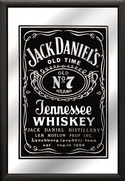 Set: 2 Spiegelbilder Jack Daniel's Whisky Flasche Glas Emblem 30x20 cm Hinterglasdruck mit Rahmen