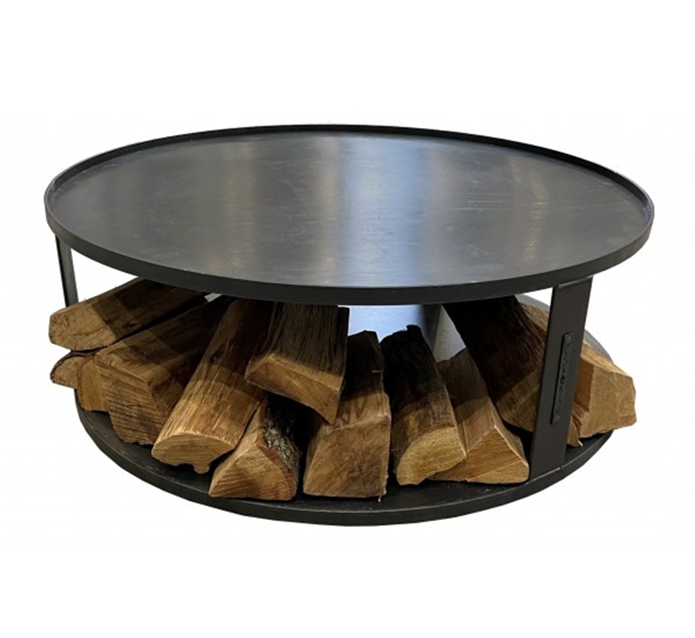 Runde Feuerschalenbasis mit Holzfach D 82 cm Bodenschutz für Feuerschale oder Feuerkorb