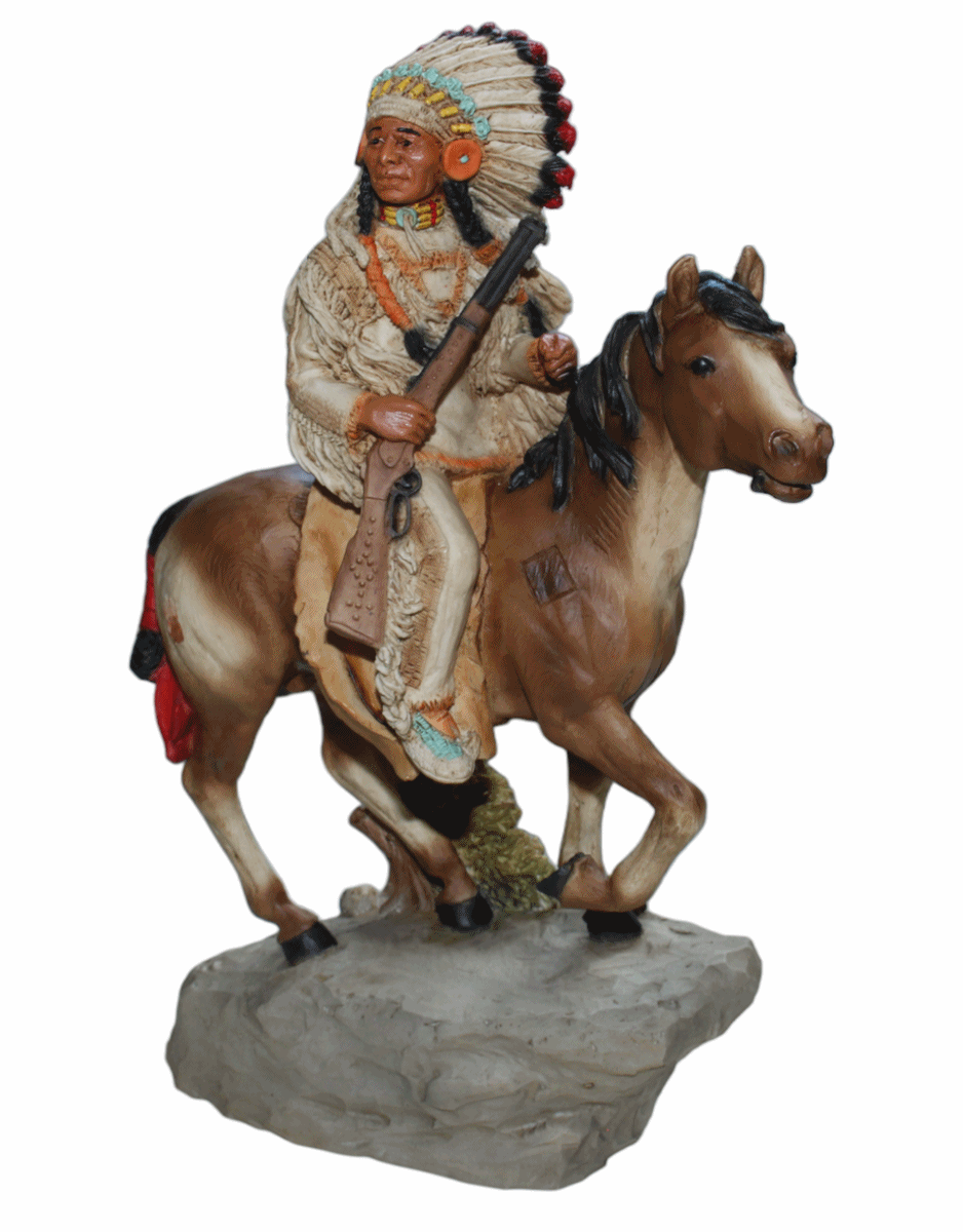 Indianerfigur White Quiver auf Pferd reitend H 21 cm Native American Skulptur aus Alabaster Castagna