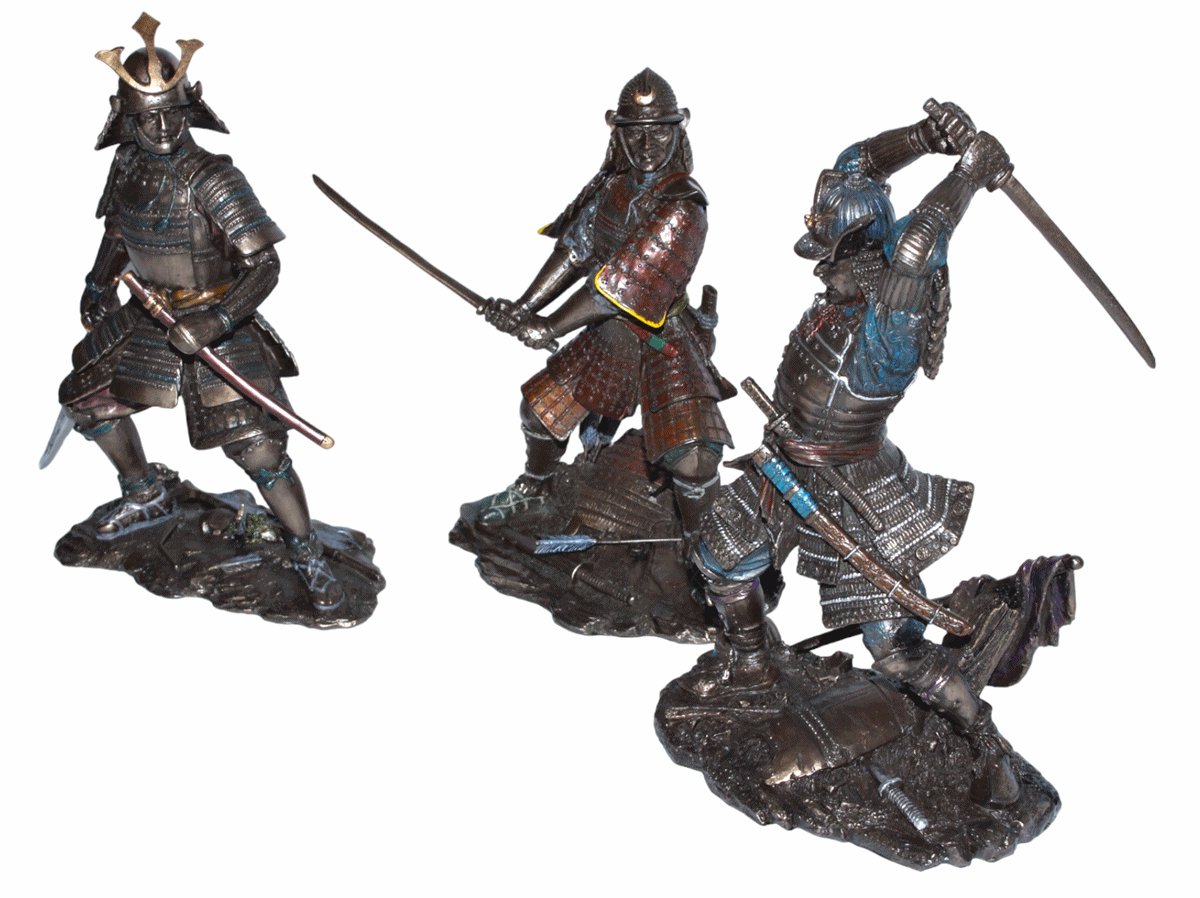 Set: Deko Figuren Samurai Art H 21-23 cm japanische Krieger in Rüstung mit Schwert