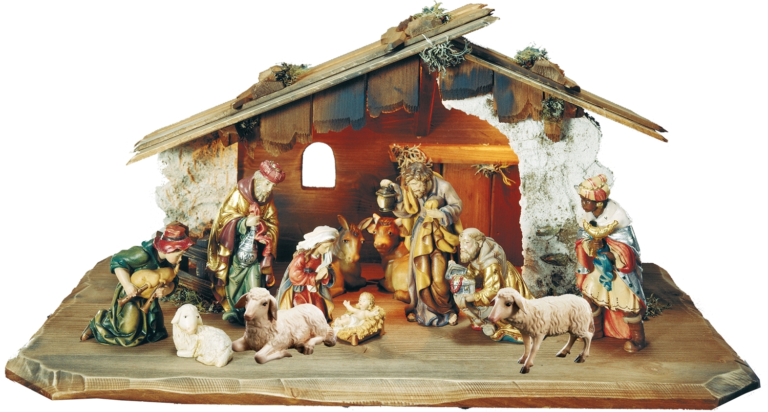 Krippe mit Krippenfiguren Matteo Kollektion 12 Teilig Heiligenfigur Holzfigur Holzstatue