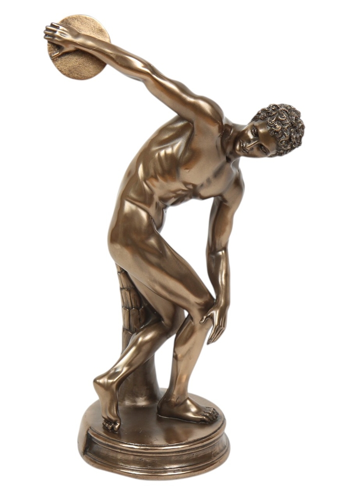 Skulptur Diskuswerfer Statue H 28 cm Dekofigur Athlet griechischer Mythologie in Bronze-Optik