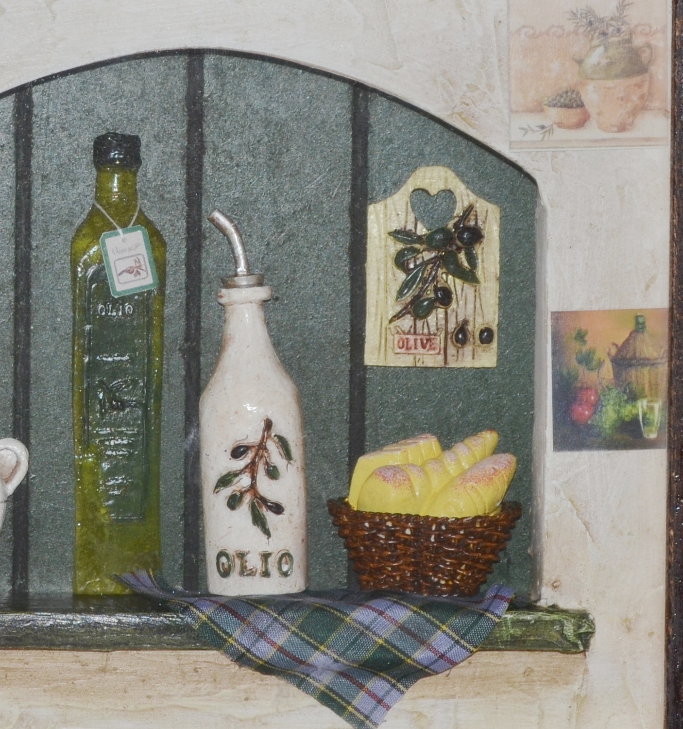 Nostalgie Bild Collagenbild Olivenöl Brot Restaurant Holzbilderrahmen zweidimensional Foto B 34 cm