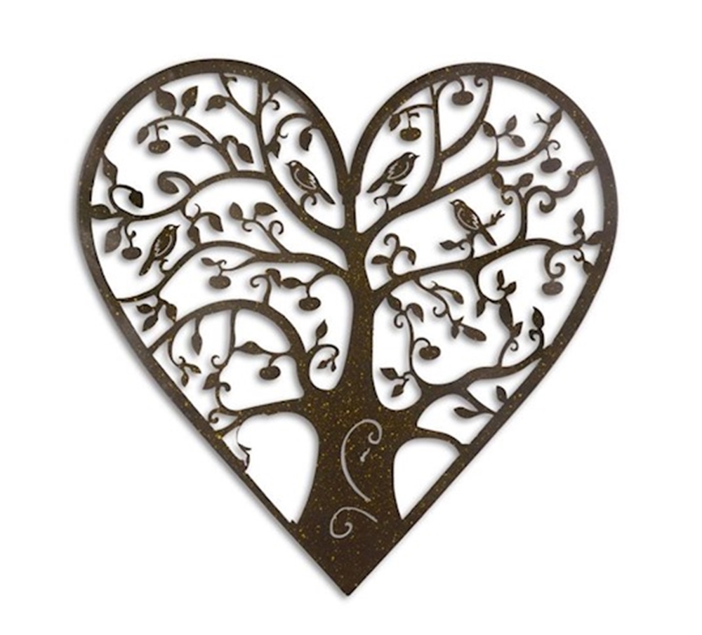 Wanddekoration Metall Baum des Lebens Herzform L 59 cm Wanddeko Metallbild Wandverzierung