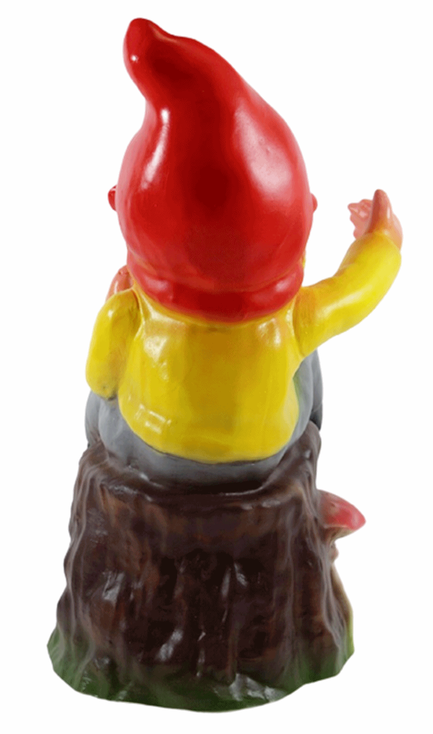 Gartenzwerg Deko Figur Zwerg auf Baumstamm mit Schmetterling u.Pilzen sitzend aus Kunststoff H 36 cm