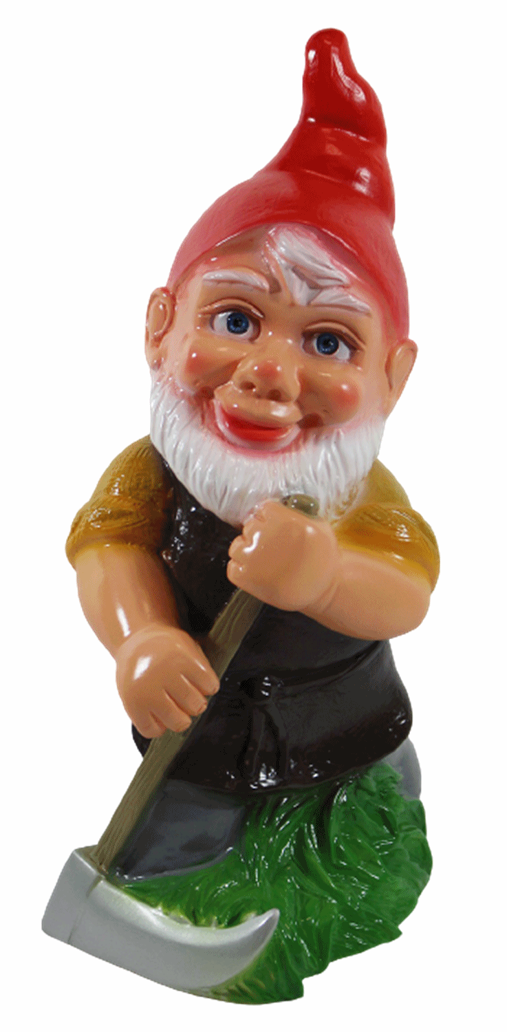 Gartenzwerg Deko Garten Figur Zwerg Gärtner Sensenmäher stehend mit Sense aus Kunststoff 33 cm