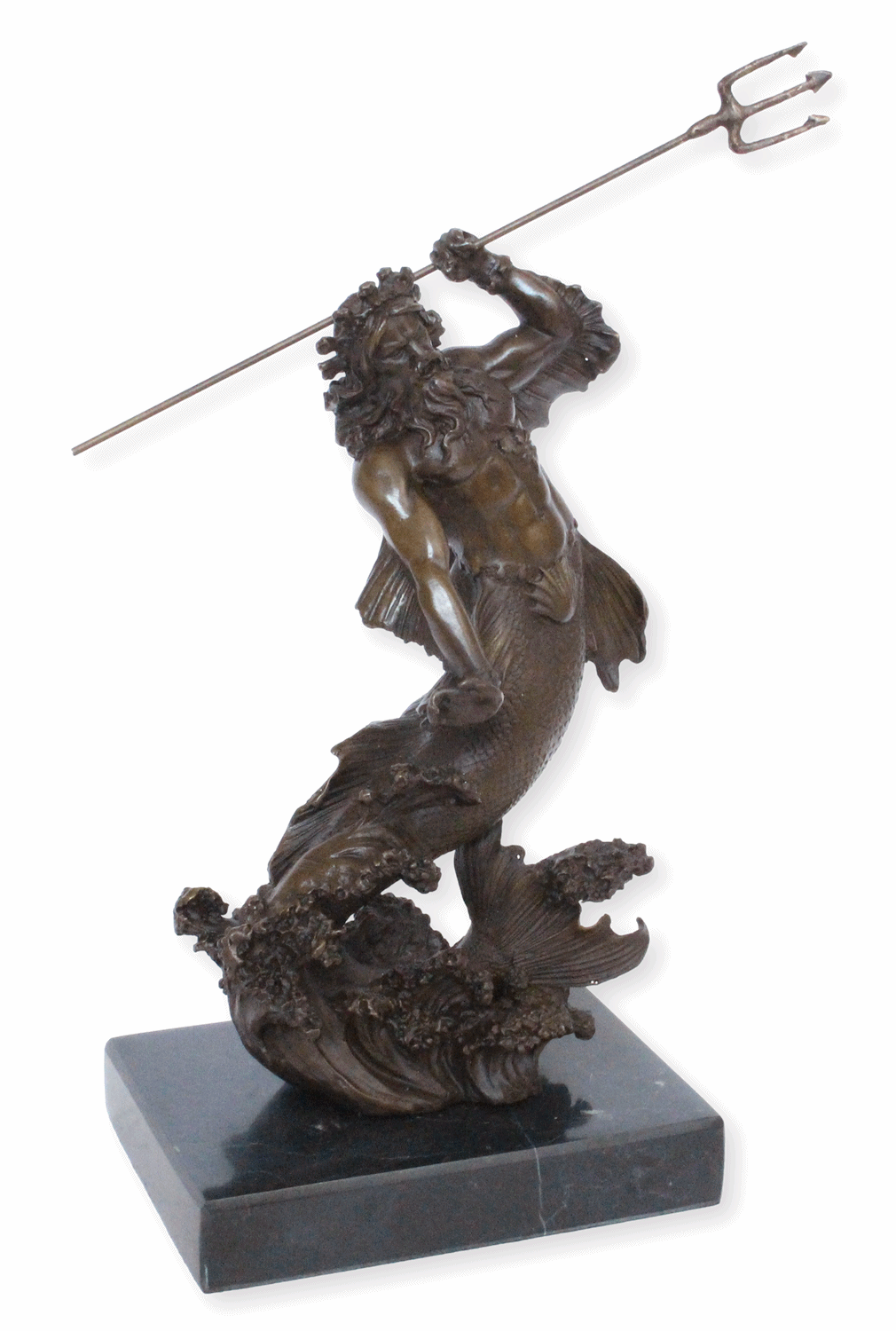Bronzefigur Bronzeskulptur Bronze Poseidon auf Sockel H 30 cm griechische Mythologie