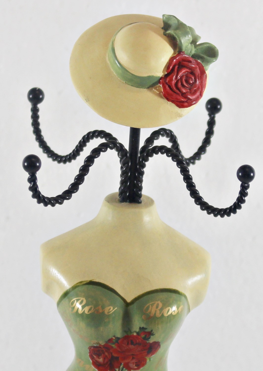 Schmuckbüste Beauty Figur Deko Modefigur Nostalgiefigur grüner Torso mit roten Blumen H 35 cm