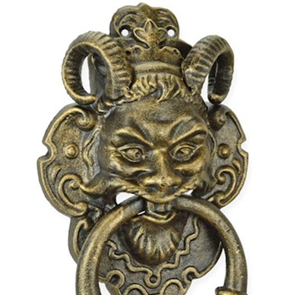 Türklopfer Teufel H 32,7 cm Teufelskopf Devil mit Hörnern aus Gusseisen Türdekoration in Bronzeoptik
