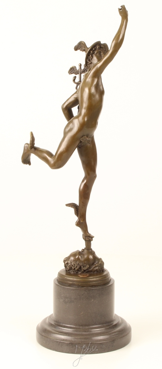 Bronzefigur Hermes H 43 cm griechische Mythologie Bronzeskulptur Bronze Figur aus Bronze