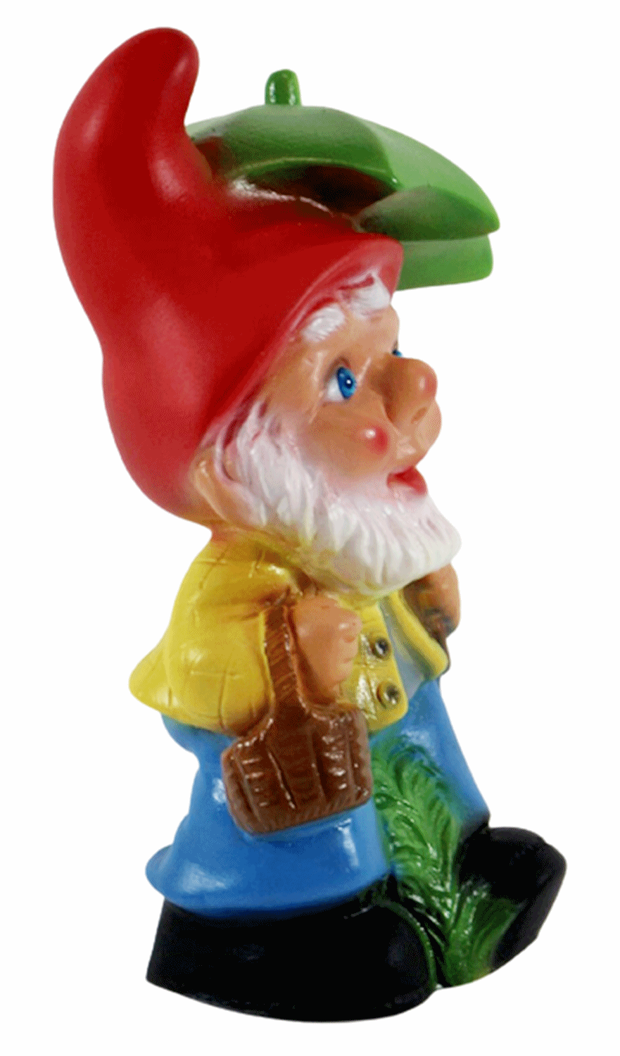Gartenzwerg Deko Garten Figur Zwerg mit Regenschirm und Korb stehend aus Kunststoff H 18 cm